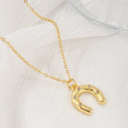 1 Piece Stylish West Cowboy 18K Real Gold Plated Brass Link Cable Chain Luck Horseshoe Pendant Charm Necklace For Women Gift