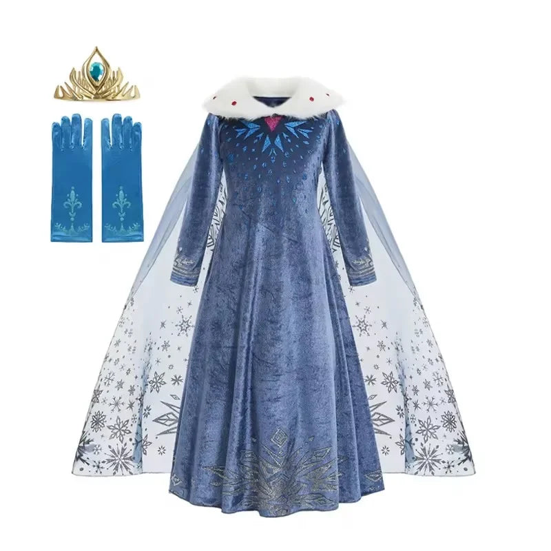 Déguisement pour fille, robe à manches longues, tenue de cosplay, princesse des neiges, tenue d'Halloween, de fête d'anniversaire