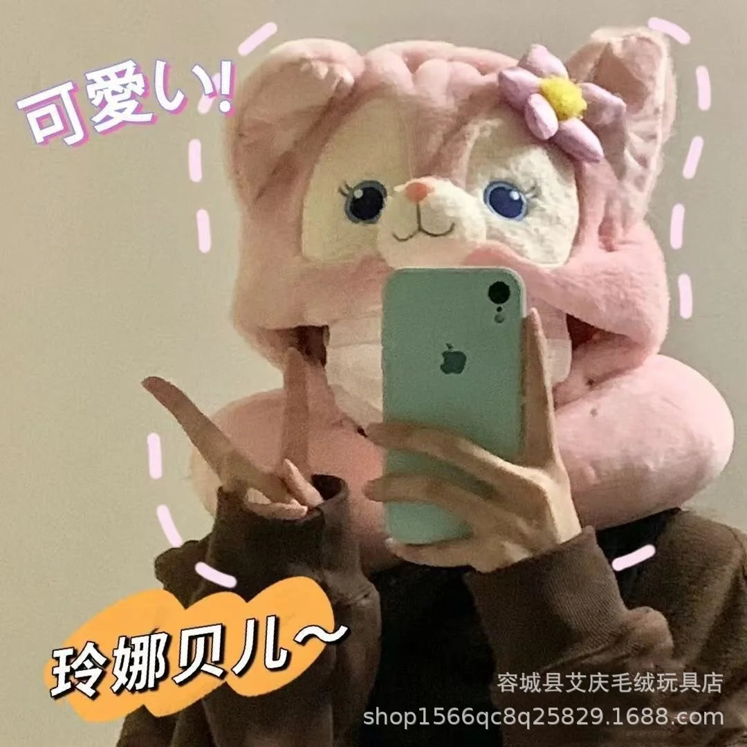 Cartoon plush Stitch Ling Nabelle U-shaped pillow with hooded neck pillow travel car plane office nap artifact girl gifts