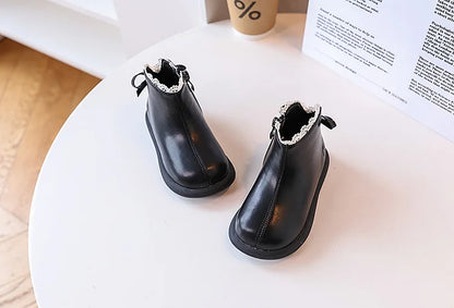 2024 New Autumn Children Boots Leather Girls Ankle Boots  Lace Butterfly-knot  Rubber Sole Fashion Toddler Kids Boots EU 21-30