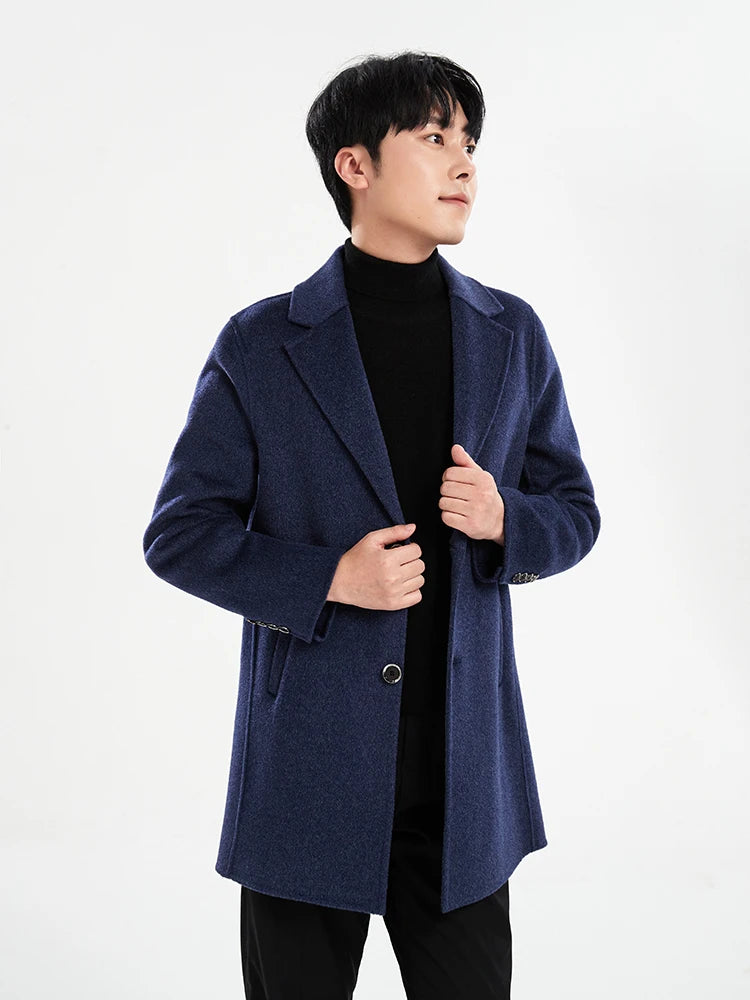 Autumn and Winter Mid-Length Western-Style Business Reversible Woolen Coat Men's 100% Wool Handmade Coat Cashmere Overcoat Coat