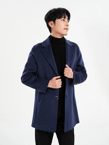 Autumn and Winter Mid-Length Western-Style Business Reversible Woolen Coat Men's 100% Wool Handmade Coat Cashmere Overcoat Coat