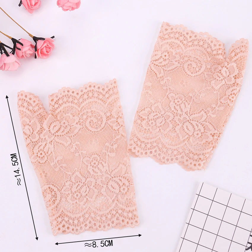 1 Pair Summer Autumn Sexy Lace Gloves Girls Women Sunscreen Short Gloves Fingerless Driving Gloves Half Finger Mittens Elastic