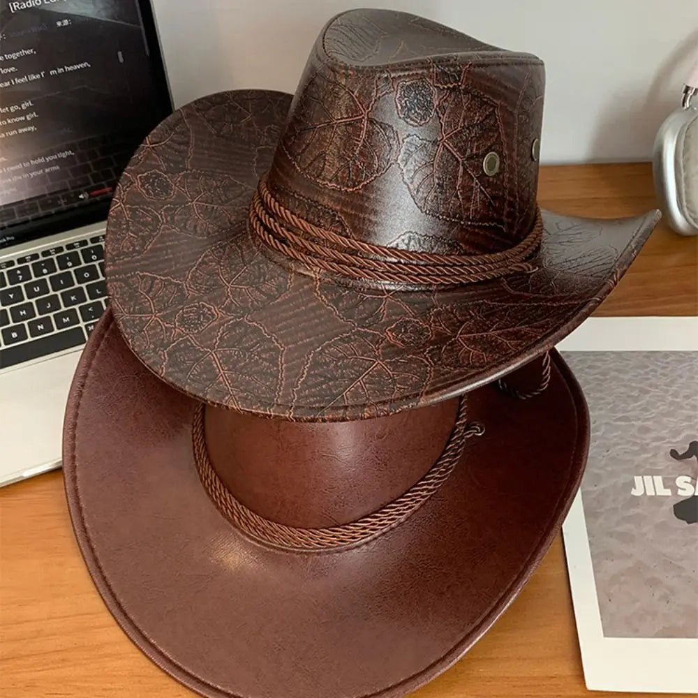 Chapeau de Cowboy occidental de Style ethnique Vintage, chapeau de chevalier en Polyester à bord roulé, chapeau de Jazz de Cowgirl noir/marron, Cosplay