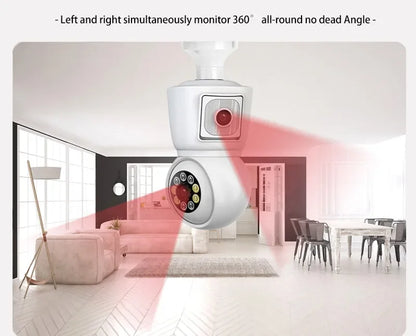 8MP E27 Bulb WiFi Camera 4K Dual Lens Dual Screen Cam Auto Tracking Two Way Audio Night Vision CCTV Security Protection ICSEE