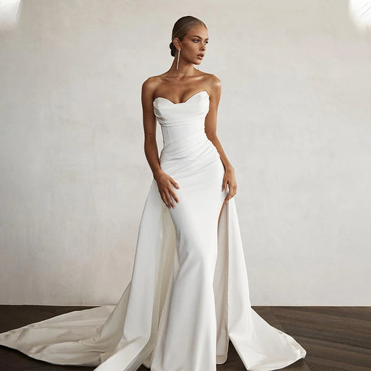 Robe de mariée sirène moderne fendue devant, traîne à balayage, robe de mariée décolletée en cœur, style bohème, deux pièces, sur mesure, 2022