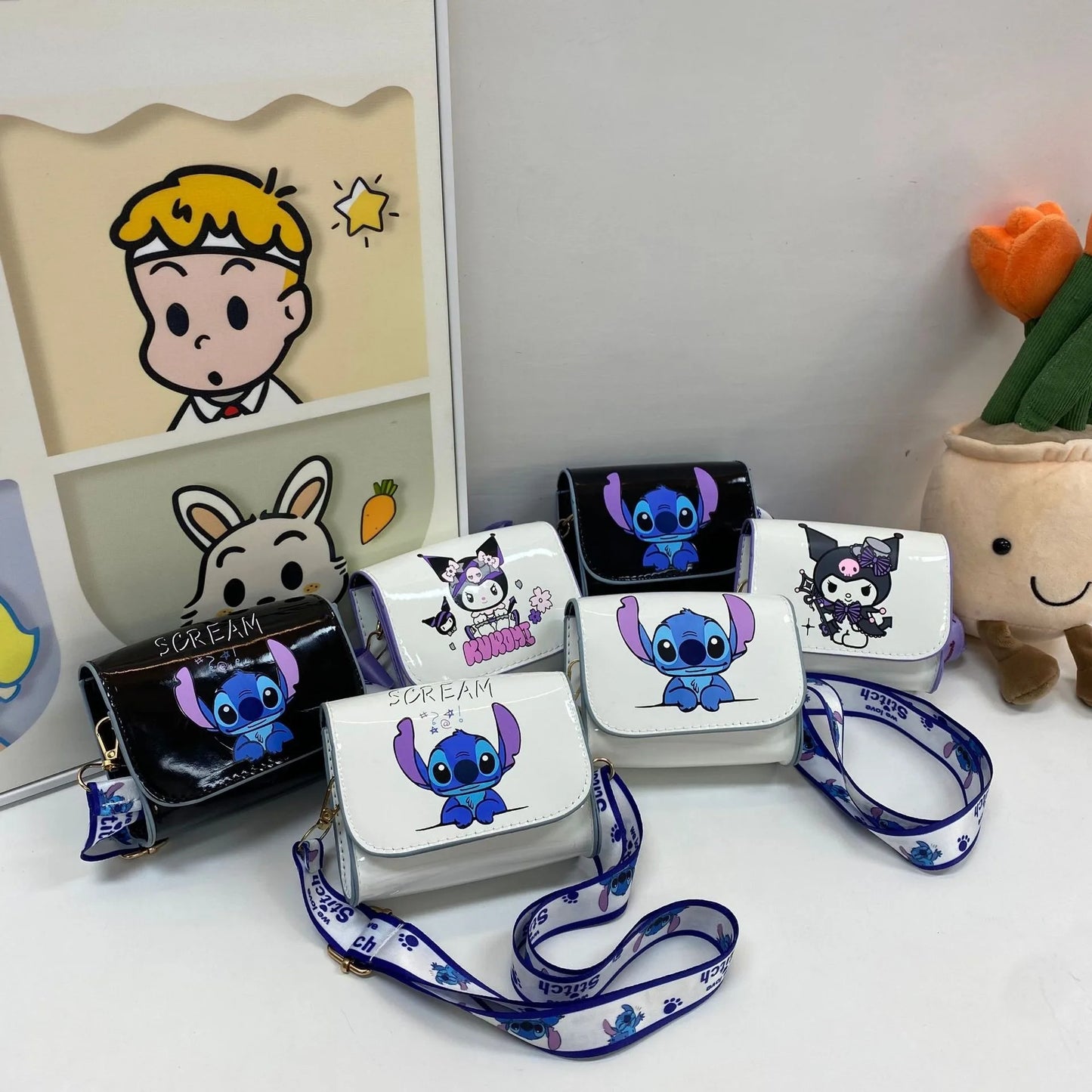 Sacs à bandoulière mignons Anime Kuromi Stitchou pour filles et femmes, marque de luxe, mini sacs de créateur de haute qualité, cadeaux