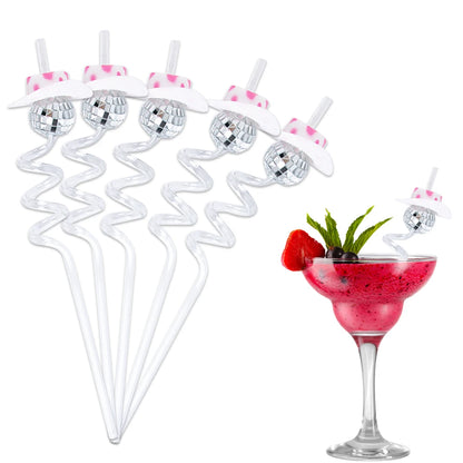 6pcs Mini Disco Cowgirl Hat Disco Plastic Straw 70s Disco Party Decoration Bachelorette Party Western Cowgirl Birthday Supplies