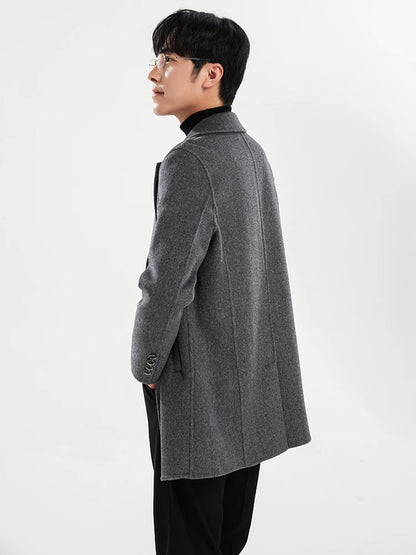 Autumn and Winter Mid-Length Western-Style Business Reversible Woolen Coat Men's 100% Wool Handmade Coat Cashmere Overcoat Coat
