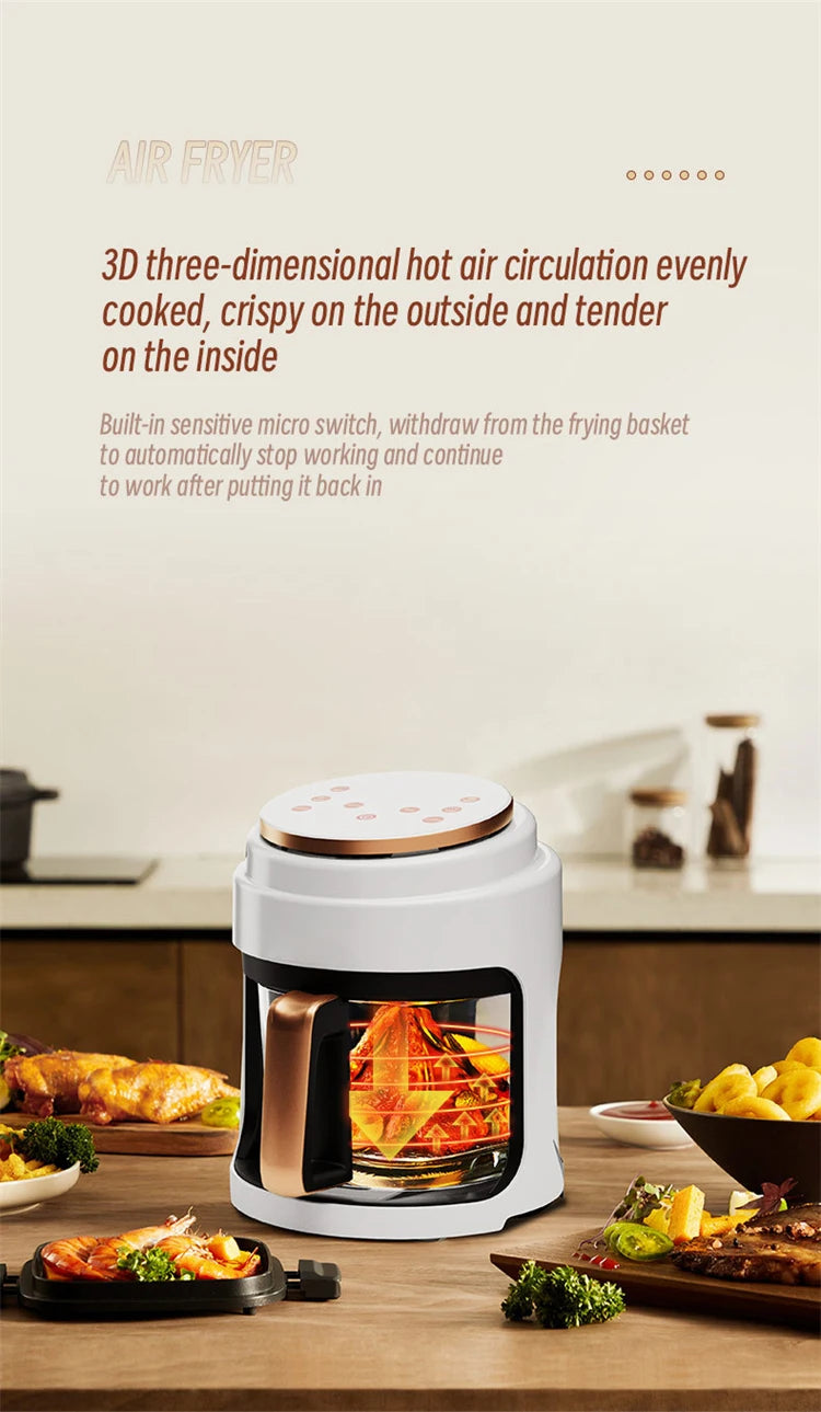 Air Fryer Visual Oil-free Electric Fryer Multi-functional Automatic Household 360°Baking LED Touchscreen Oil Air Fri