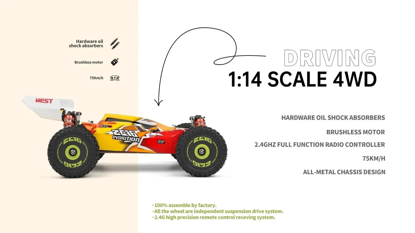 WLtoys 124016 124017 V8 75 km/h Voiture télécommandée électrique 4x4 sans balais haute vitesse tout-terrain Drift pour adultes