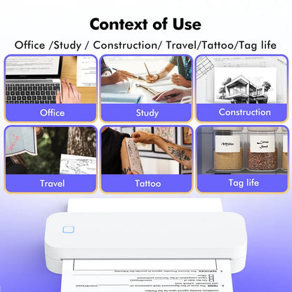 Portable A4 thermal printer Inkless Bluetooth Tattoo Stencil Printer Compatible with iOS Android&Laptop for Office Car Home