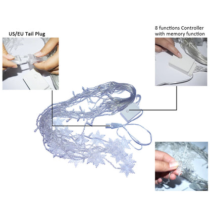 Guirlande lumineuse flocon de neige, 8 Modes, EU 220V US 110V, lumières de noël, décoration de salle, rideaux lumineux Led