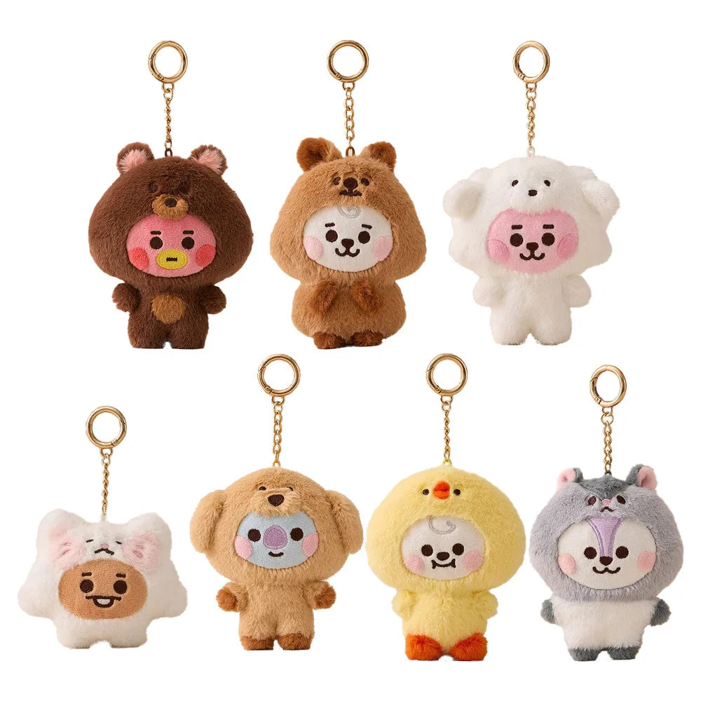 Baby Animal Series Bt21 Cooky Shooky Plush Doll Keychain Pendant Cute Koya Toy Girls Bag Packaging Decoration Collection Gift