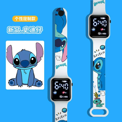 New Stitch cartoon color printed student LED electronic watch lovely fashionable printed square Y1 button electronic watch