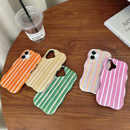 Fashion 2 in 1 Glossy Stripes Phone Case for iPhone 13 14 15 16 Pro Max Wave Edges Comfortable Touch Hard Slim Back Cover Shell