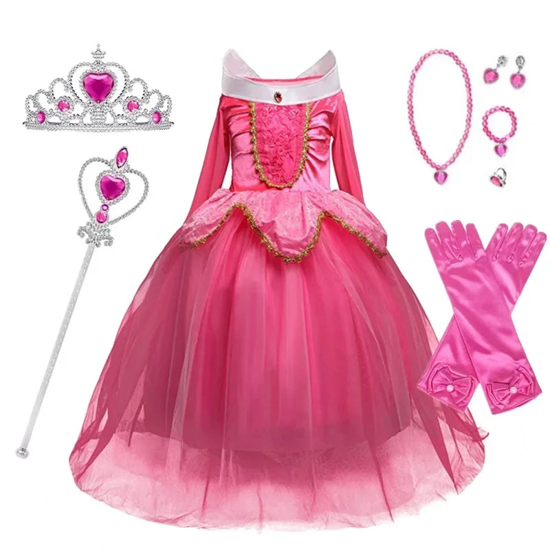 Fantasy Girls Sleeping Beauty Aurora Cosplay Princess Dress Kids Halloween Carnival Birthday Costume Party Clothing 3-10Years