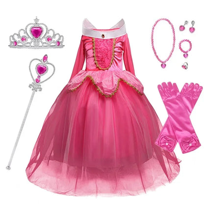 Fantasy Girls Sleeping Beauty Aurora Cosplay Princess Dress Kids Halloween Carnival Birthday Costume Party Clothing 3-10Years