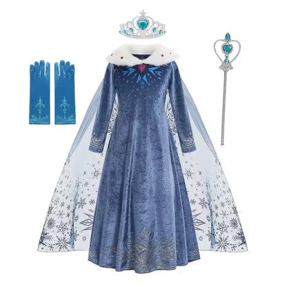 Déguisement pour fille, robe à manches longues, tenue de cosplay, princesse des neiges, tenue d'Halloween, de fête d'anniversaire