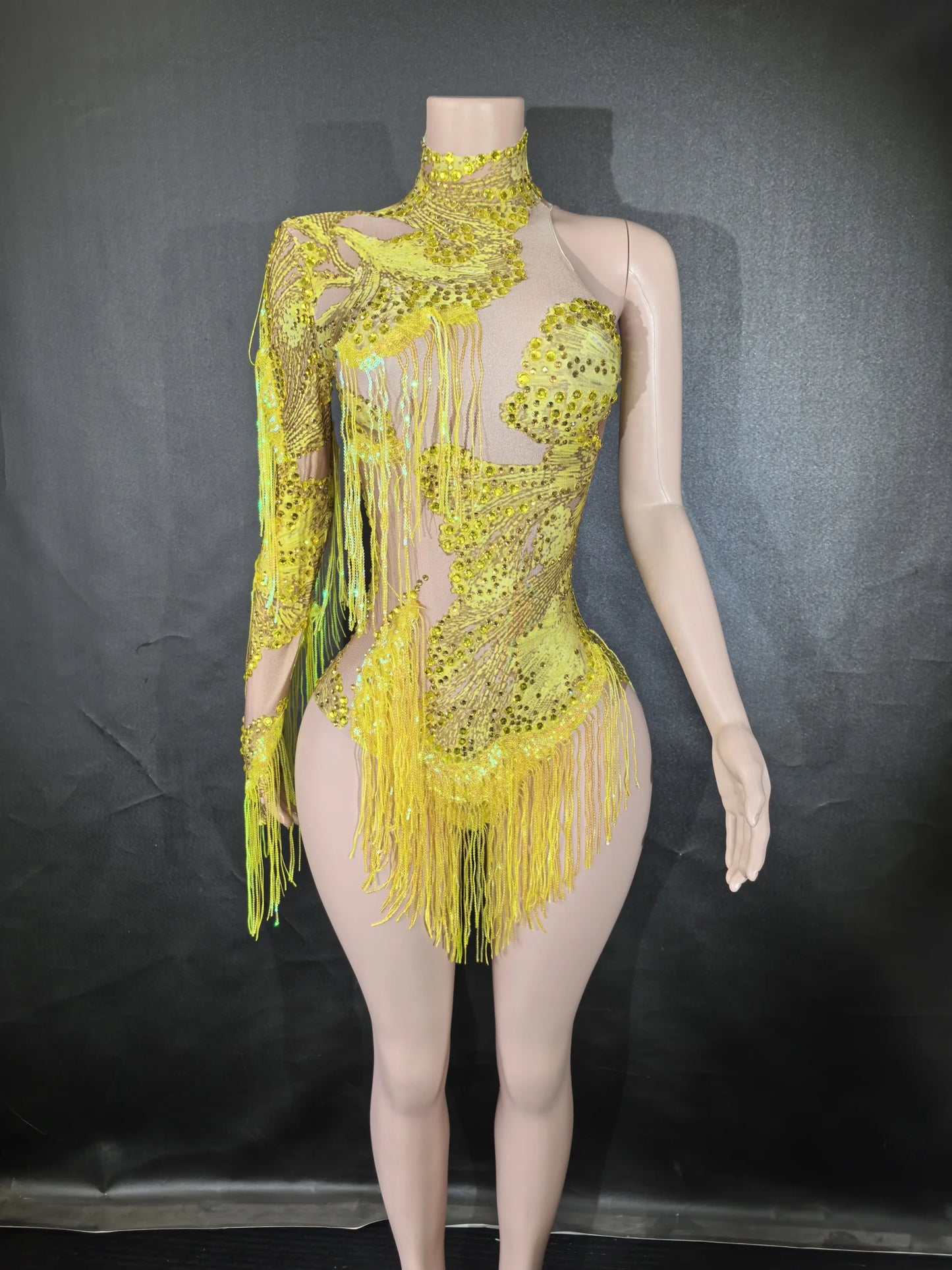 Body élastique à paillettes dorées et argentées avec pompons pour danse latine, tenue de scène, discothèque, DJ, chanteur, Q025Body élastique à paillettes dorées et argentées avec pompons pour danse latine, tenue de scène, discothèque, DJ, chanteur, Q025