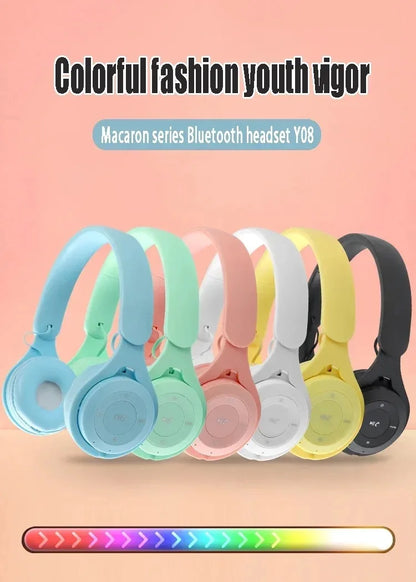 Y08 Macaron Wireless Bluetooth Headphones With Microphone Wired Earphones Gaming Headset Gamer Mp3 Players Choice Kids Gifts