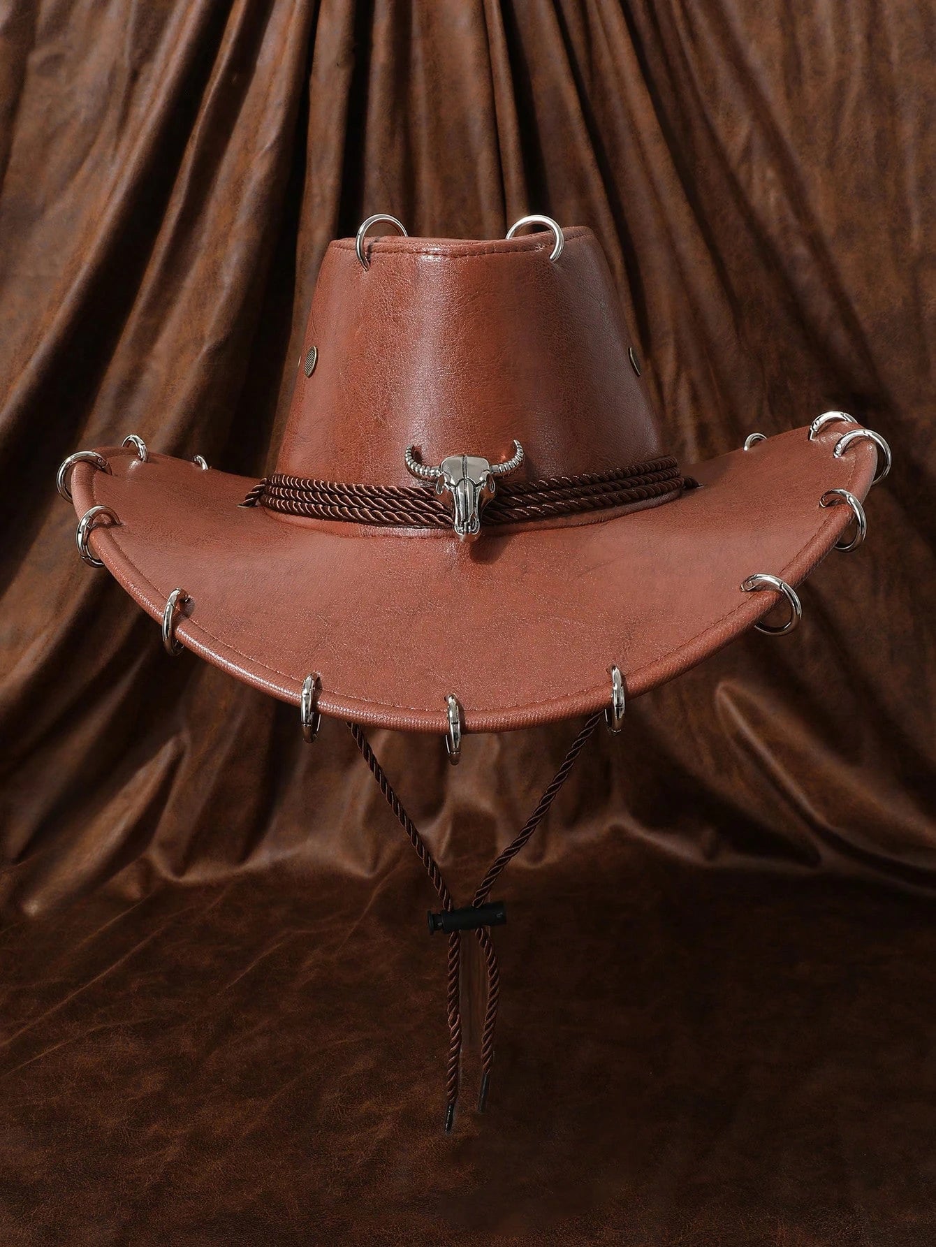 HongLuan – chapeau de Cowboy noir réglable en cuir PU pour hommes et femmes, mode occidentale de voyage, Cowgirl avec Badge Bullhead, chapeaux d'extérieur pour femmes