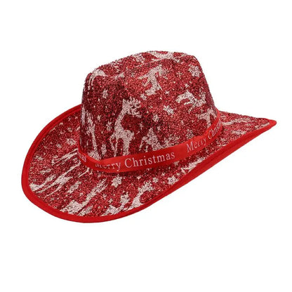 Chapeau de Cowboy de noël rouge, décoration du père noël, accessoires de fête de vacances, chapeau de Cowgirl à large bord, chapeau de Jazz
