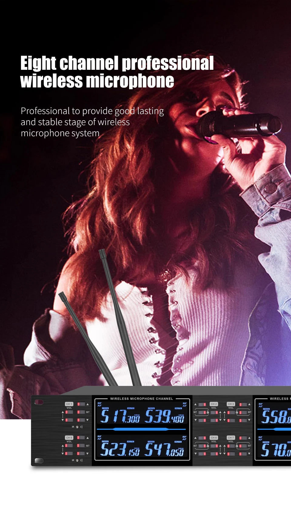 KATELEIYU UHF High end karaoke stage performance, wedding family KTV, party professional 8-channel wireless microphone system