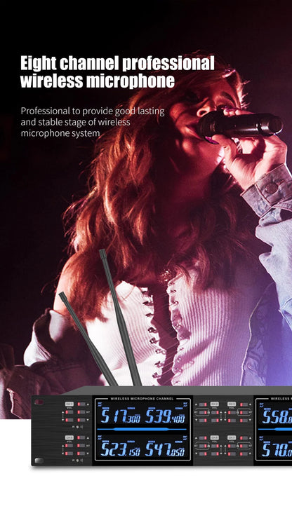KATELEIYU UHF High end karaoke stage performance, wedding family KTV, party professional 8-channel wireless microphone system