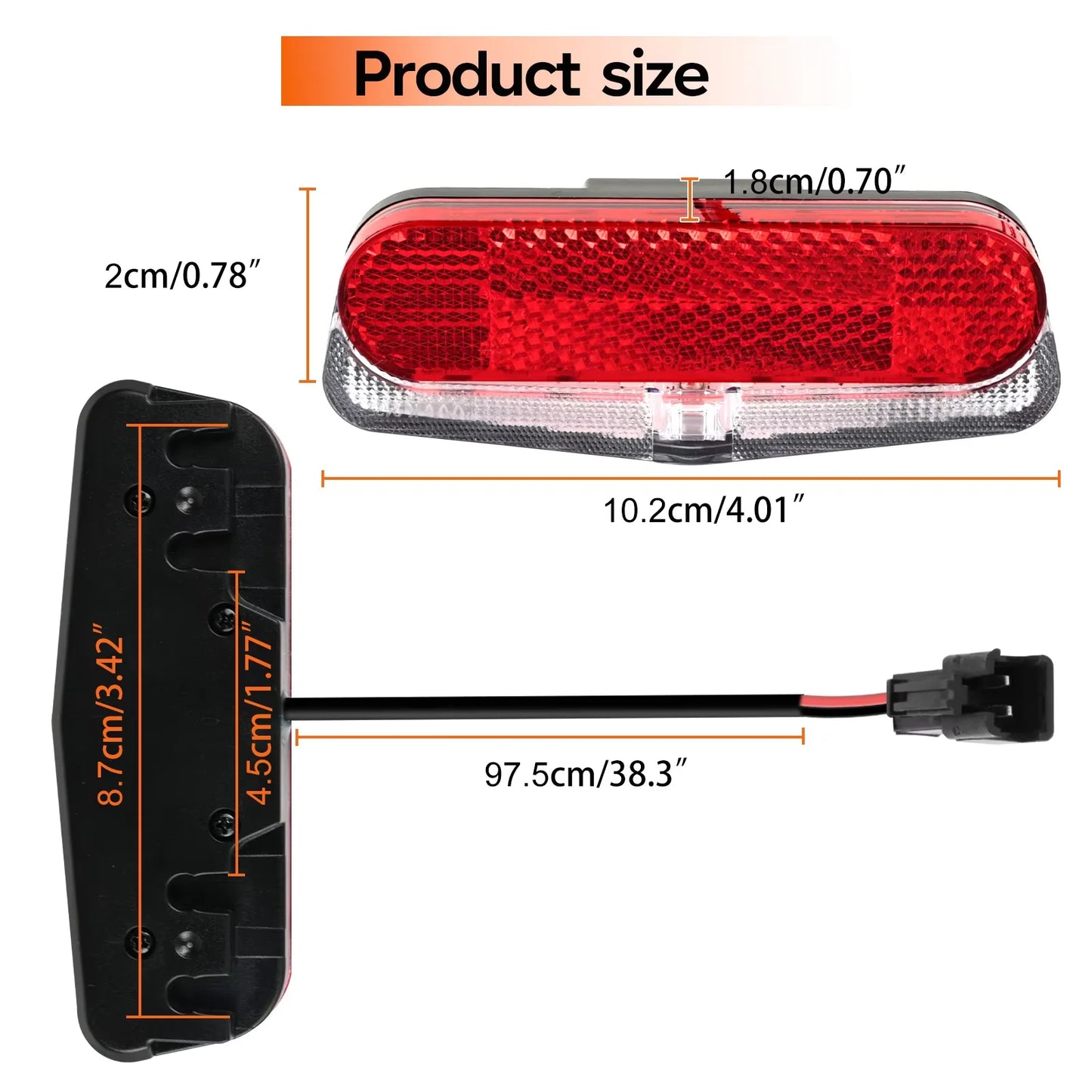Feu arrière de vélo, feux d'avertissement de sécurité pour vélo électrique, feu arrière LED 12V - 60V avec réflecteur, point culminant de frein, connecteur SM étanche