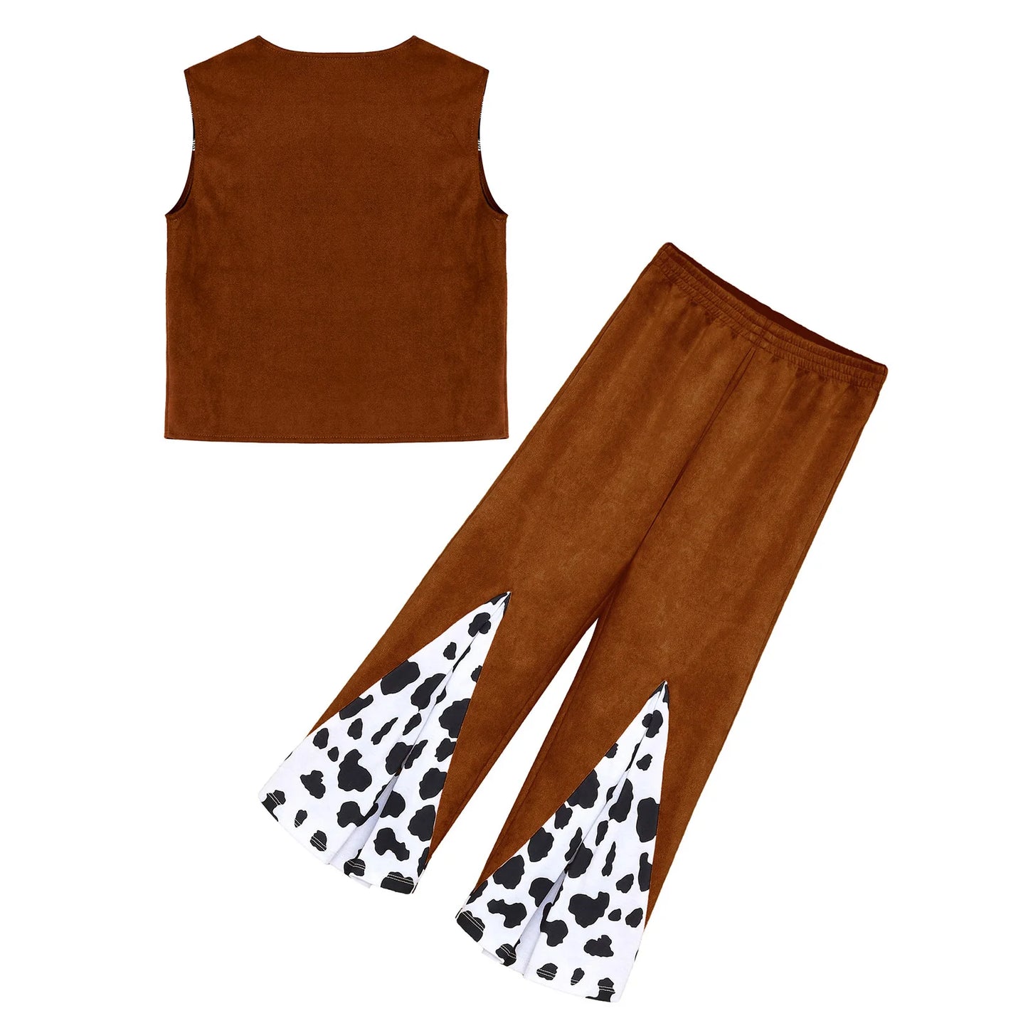 Kids Child Halloween Western Cowboy Cowgirl Cosplay Costume Cow Print Tassels Vest and Flared Pants Set Carnival Party Dress Up