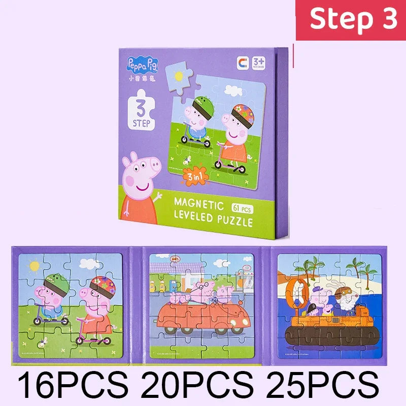Kawaii Peppa Pig Magnetic Puzzle Children Cute Cartoon Anime Baby Early Education Advanced Magnetic Puzzle Books Toy Girls Gifts