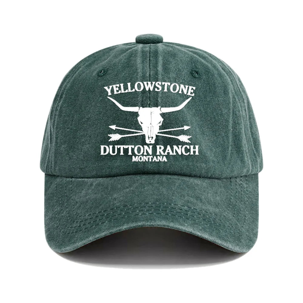 Chapeau de cowboy occidental rétro - YELLOWSTONE DUTTON Ranch casquette de baseball imprimée tête de vache brodée pour hommes et femmes