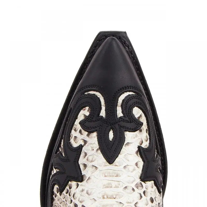 Pointed Toe Embroidered Mid-Calf Boots Snake Print Western Cowboy Men Botines Color-Blocked Slip-On Chelsea Cool Botas Femininas