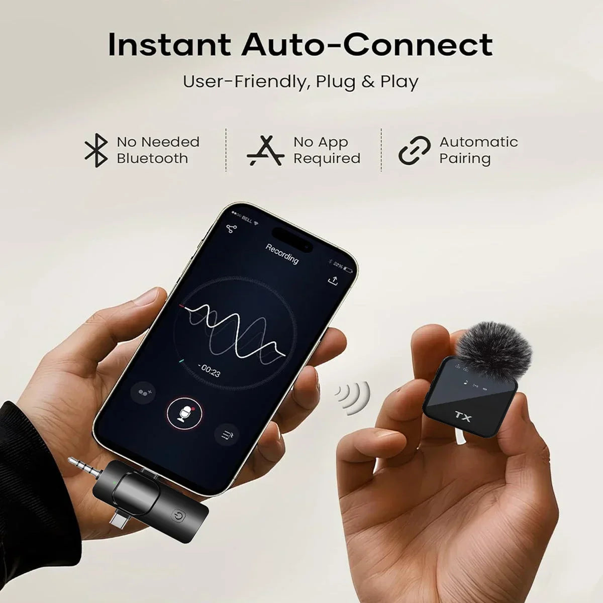 Wireless lapel microphone portable audio and video recording mini microphone suitable for iPhone, Android outdoor live streaming