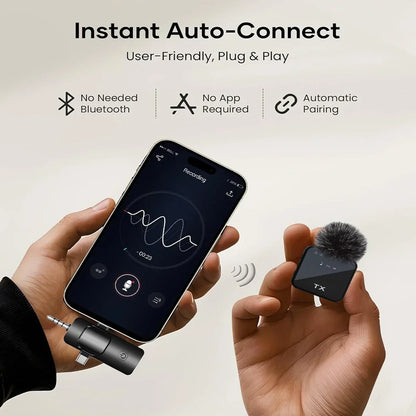 Wireless lapel microphone portable audio and video recording mini microphone suitable for iPhone, Android outdoor live streaming