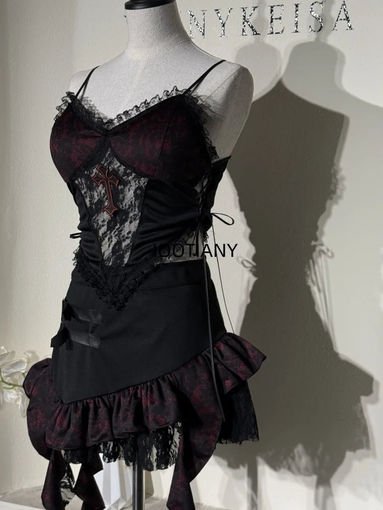 Déguisement de danse sexy pour fille, haut à bretelles croisées noires, jupe irrégulière, ourlet, costume de sœur, nouveauté 2025