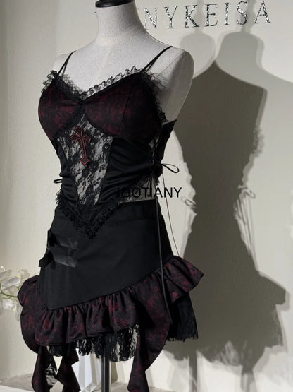 Déguisement de danse sexy pour fille, haut à bretelles croisées noires, jupe irrégulière, ourlet, costume de sœur, nouveauté 2025
