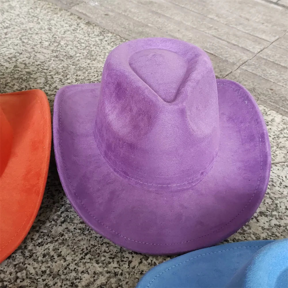Classic Suede Leather 7.5CM Western Cowboy Women's Fedora Hat Men's Church Jazz Hat Fashion Travel Party Hat Denim Hat 2025