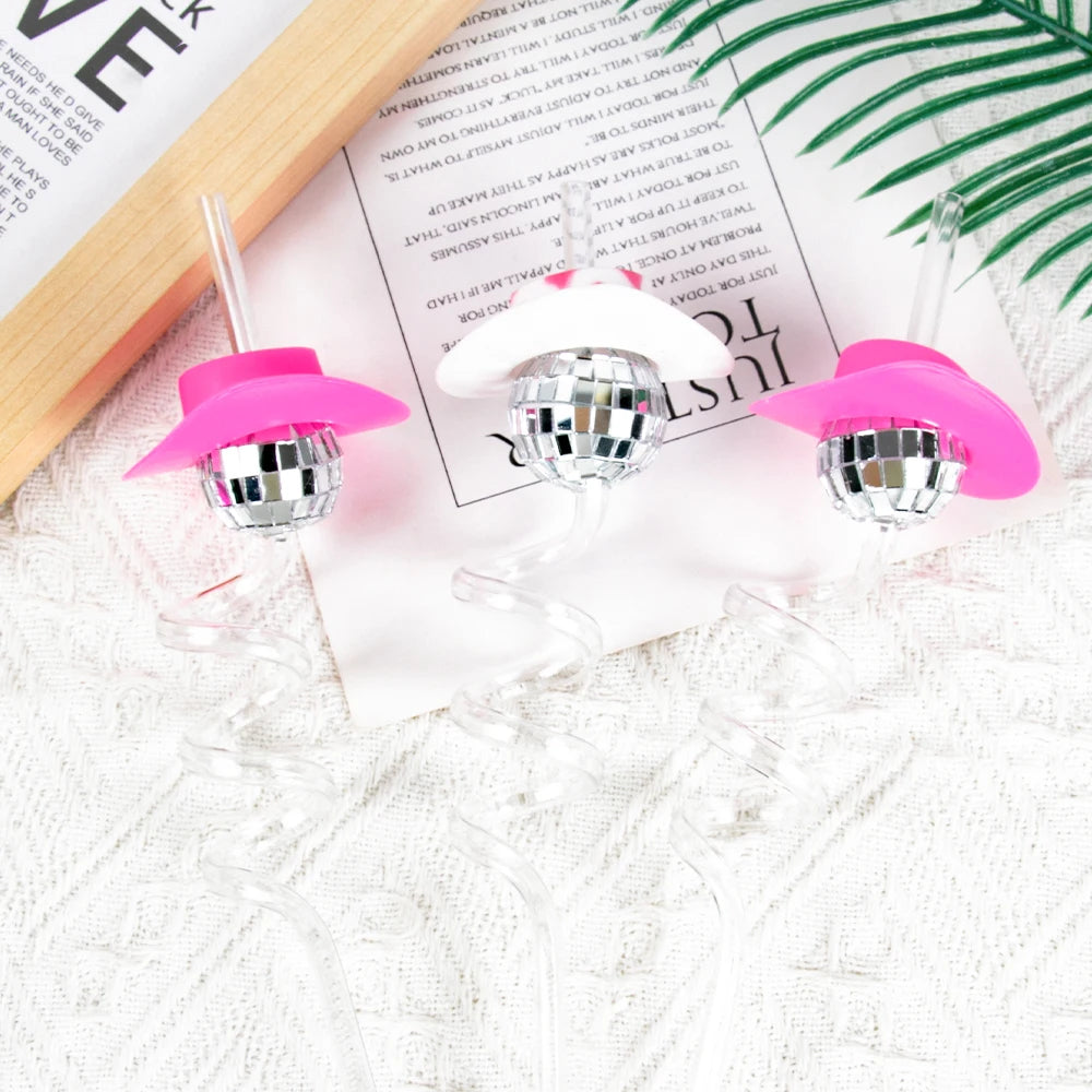 6pcs Mini Disco Cowgirl Hat Disco Plastic Straw 70s Disco Party Decoration Bachelorette Party Western Cowgirl Birthday Supplies