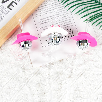 6pcs Mini Disco Cowgirl Hat Disco Plastic Straw 70s Disco Party Decoration Bachelorette Party Western Cowgirl Birthday Supplies
