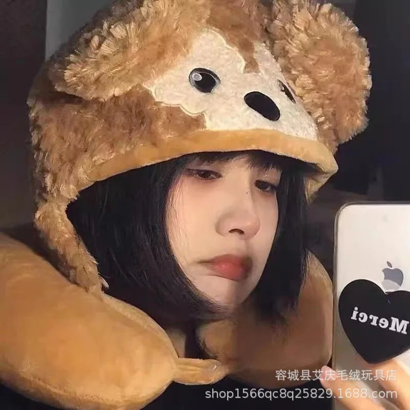 Cartoon plush Stitch Ling Nabelle U-shaped pillow with hooded neck pillow travel car plane office nap artifact girl gifts