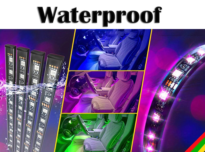 LED Car Music Light Strip 48LEDs USB Smart Bluetooth APP Control Waterproof Multi-color RGB Car Interior Atmosphere Light Strip