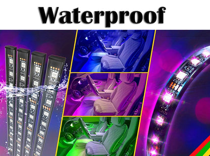 LED Car Music Light Strip 48LEDs USB Smart Bluetooth APP Control Waterproof Multi-color RGB Car Interior Atmosphere Light Strip