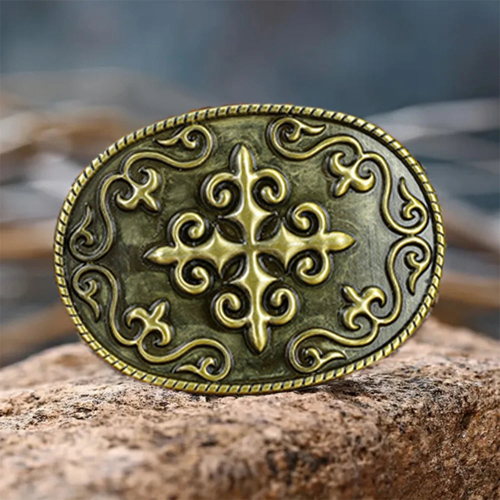 1 square oval three-dimensional cross pattern buckle, personality western simple men's novelty belt buckle