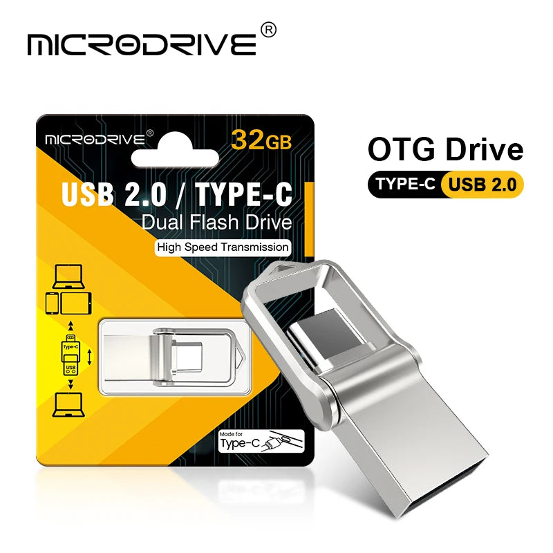 Type C USB2.0 Flash Drives Mini Metal Pen Ultra Dual Memory Stick 16GB 32GB 64GB 128GB Thumb Creative Business Gifts