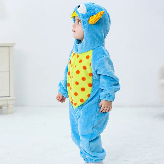 Adorable Infant Dinosaur Costume Cozy Fleece Hooded Romper Halloween  Toddler Jumpsuit for Winter Warmth