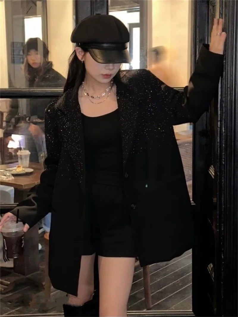 Senior Heavy Industry Suit Jacket Women 2024 Spring Autumn New Korean Version Rhinestone Western Style Blazer Coat Female Tops