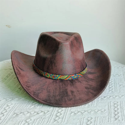 Faux Leather Western Cowboy Hats Men Women retro cowboy hats big brim cowgirl hat knight hat men chapeau ковбойская