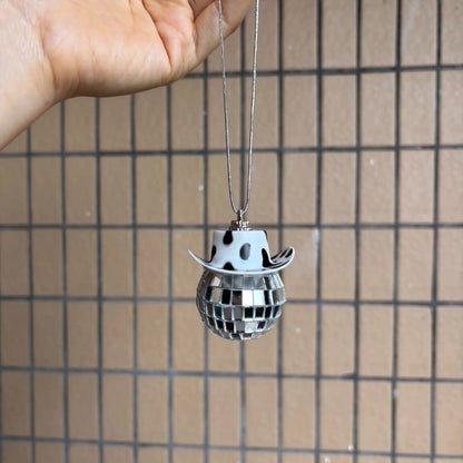 Pink Cowgirl CowBoy Hat Car Charm Rear View Mirror Hanging Disco Ball Bling Keychain Western Accessories Bag Decor Car Makeover